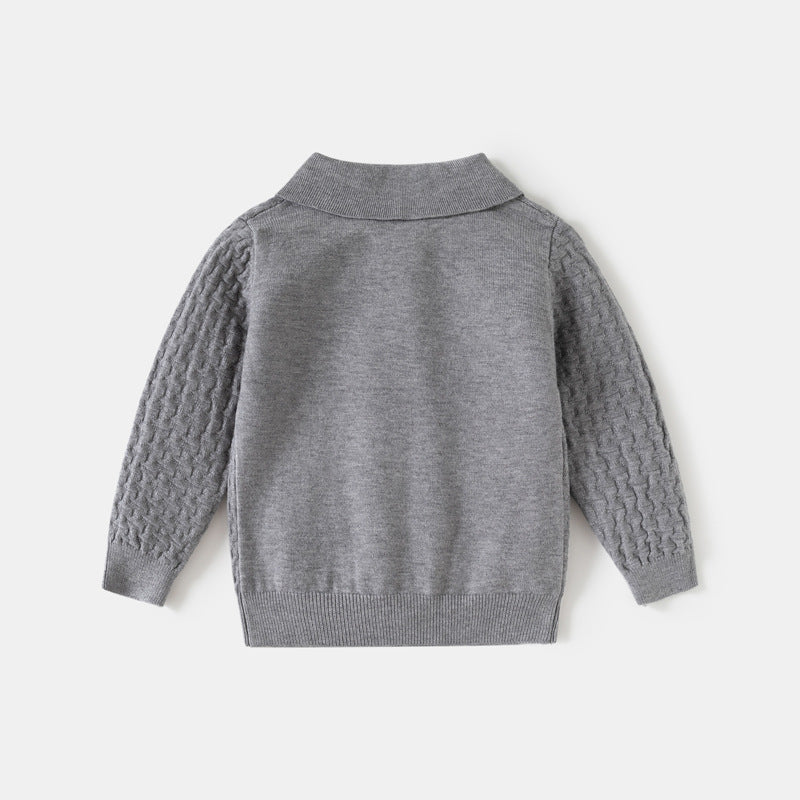 Boy Textured Knit Long Sleeve Polo Sweater