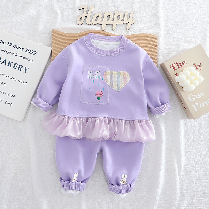 Girl Ruffle Hem Bunny Patch Top & Pants Set