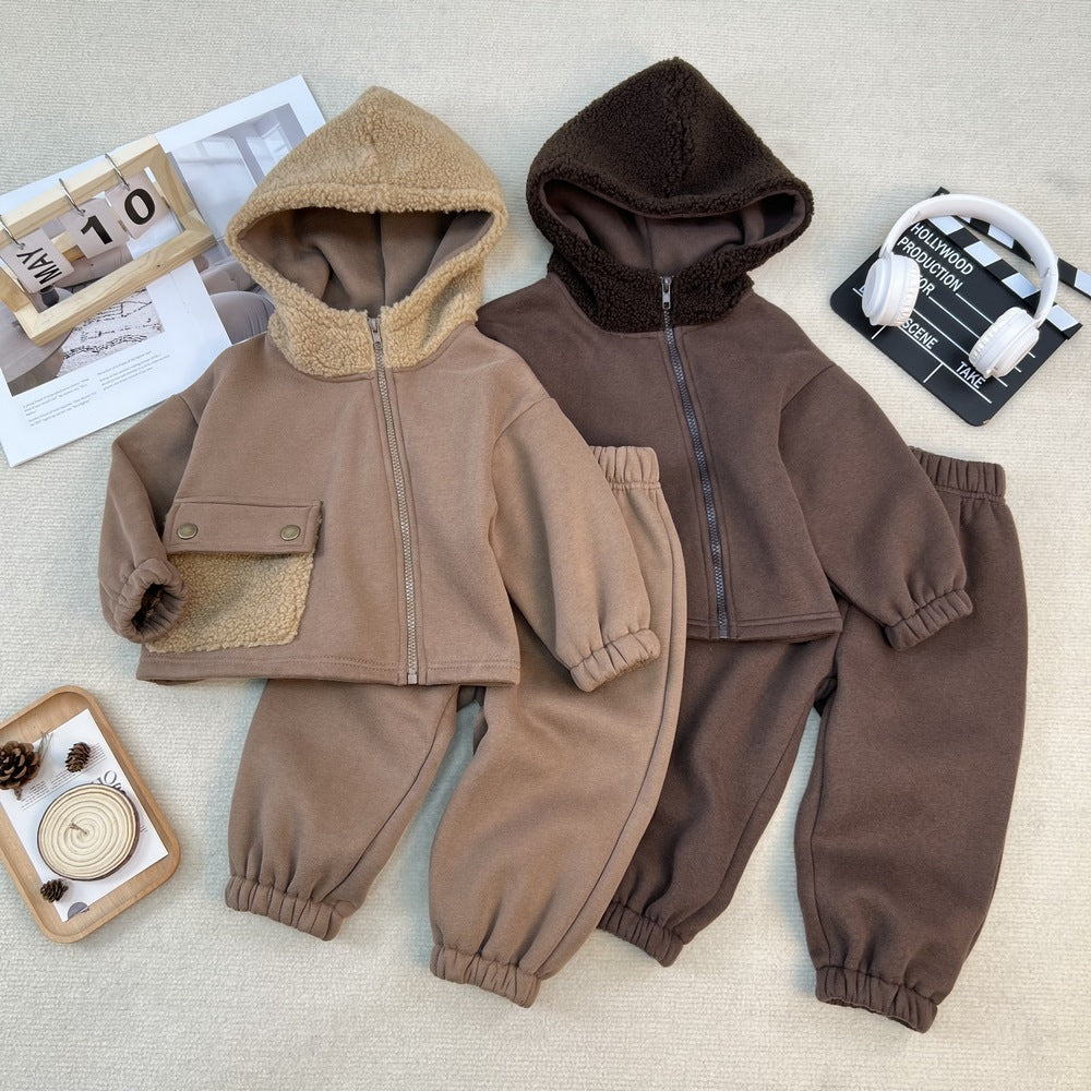 Boy & Girl Fleece Hooded Cozy Jacket & Pants Set