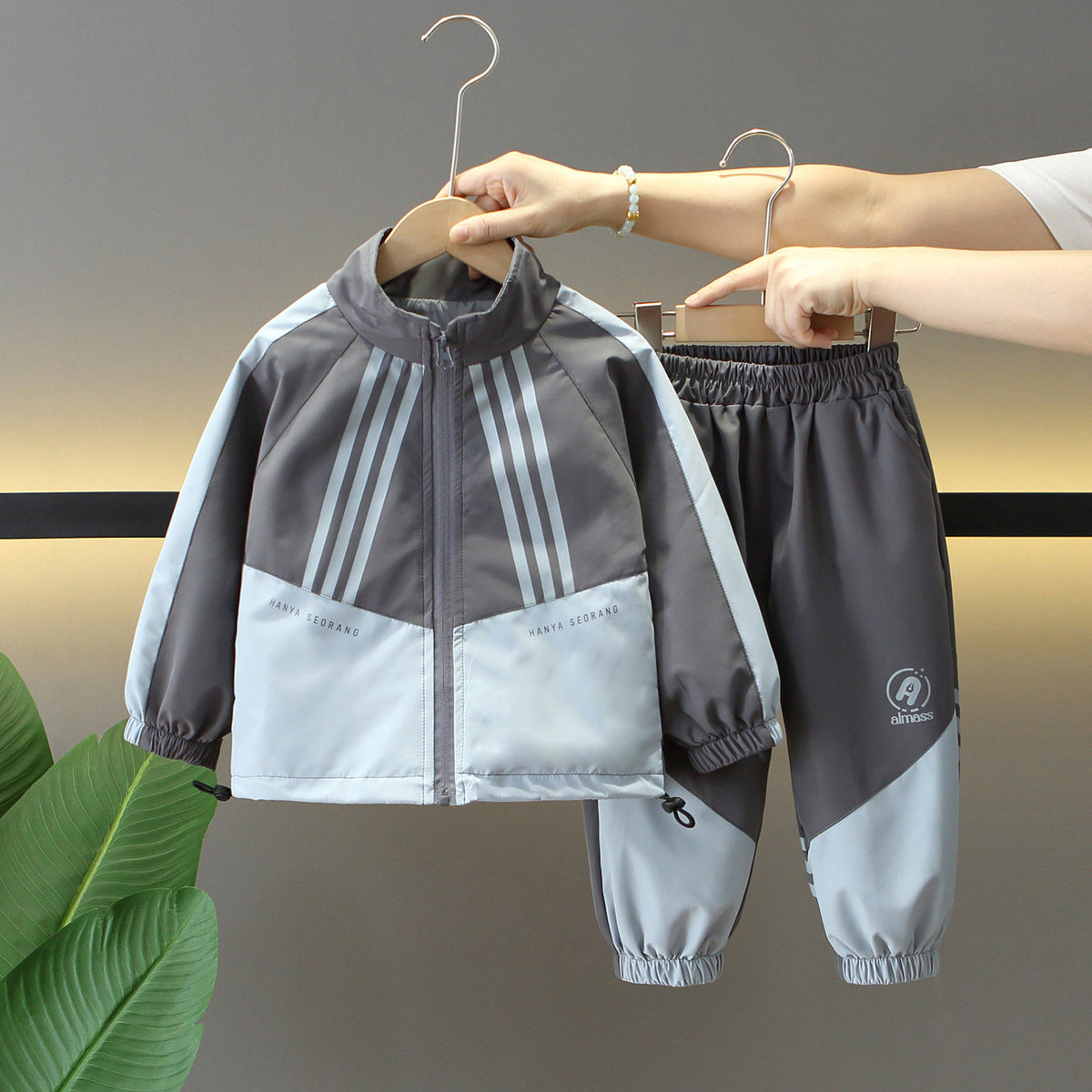 Boy Grey Contrast Sportswear Jacket & Pants Set