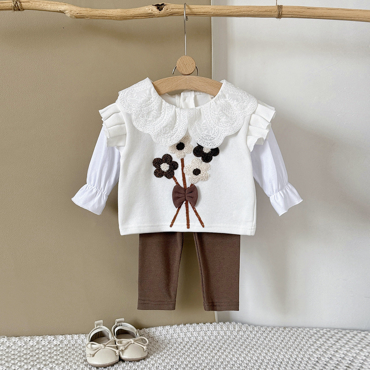 Spring and Autumn Towel Embroidered Bundle Pants Set