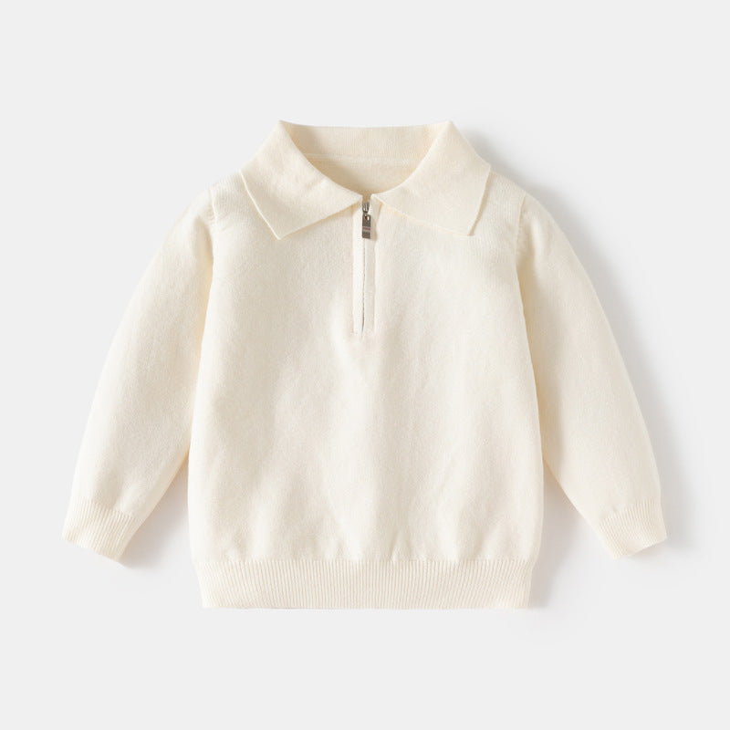 Boys Autumn Solid Color Turn-down Collar Knitted Polo Shirt