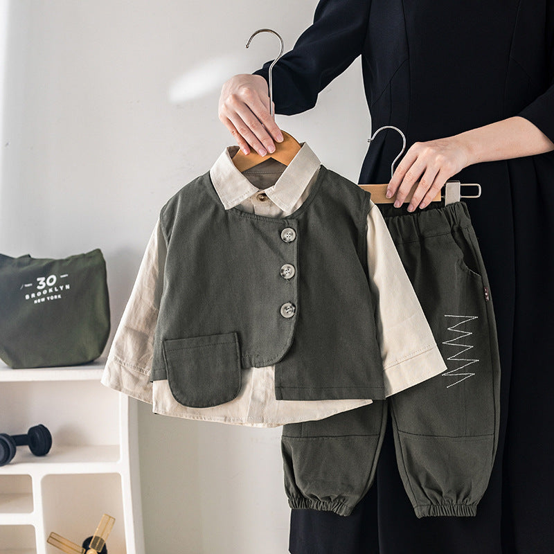 Boy Casual Shirt, Vest & Pants Set
