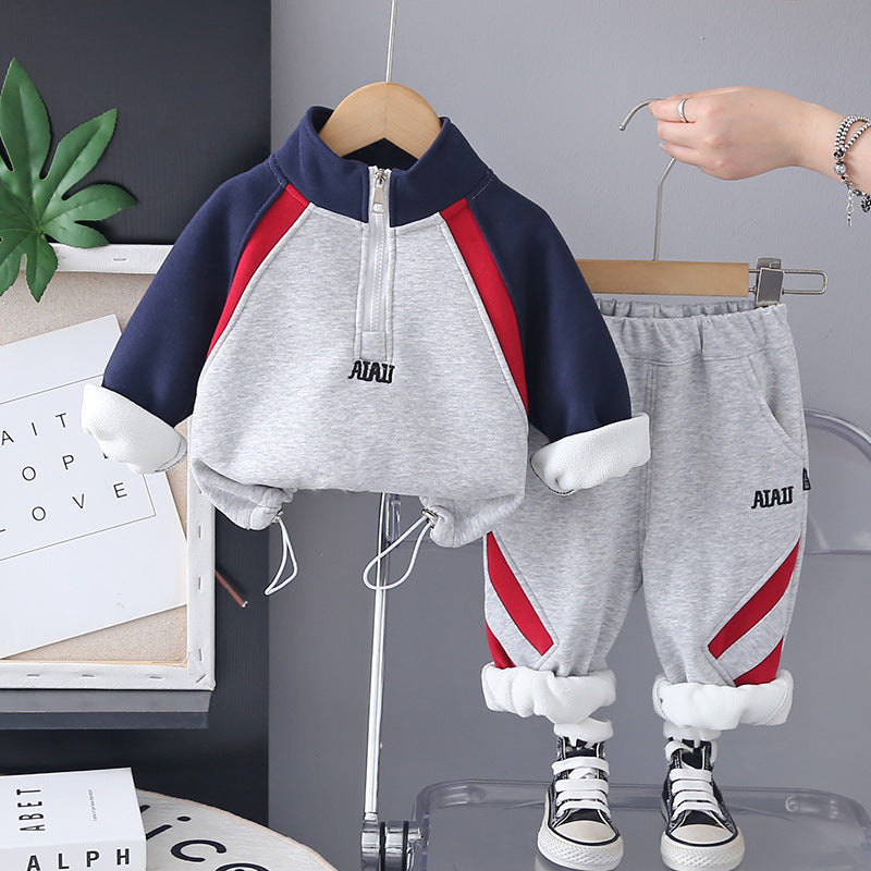 Boy Colorblock Fleece Lined Tracksuit 2-Piece Set