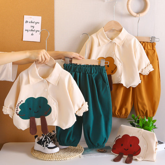 Girl Cartoon Tree Print Shirt & Pants Set