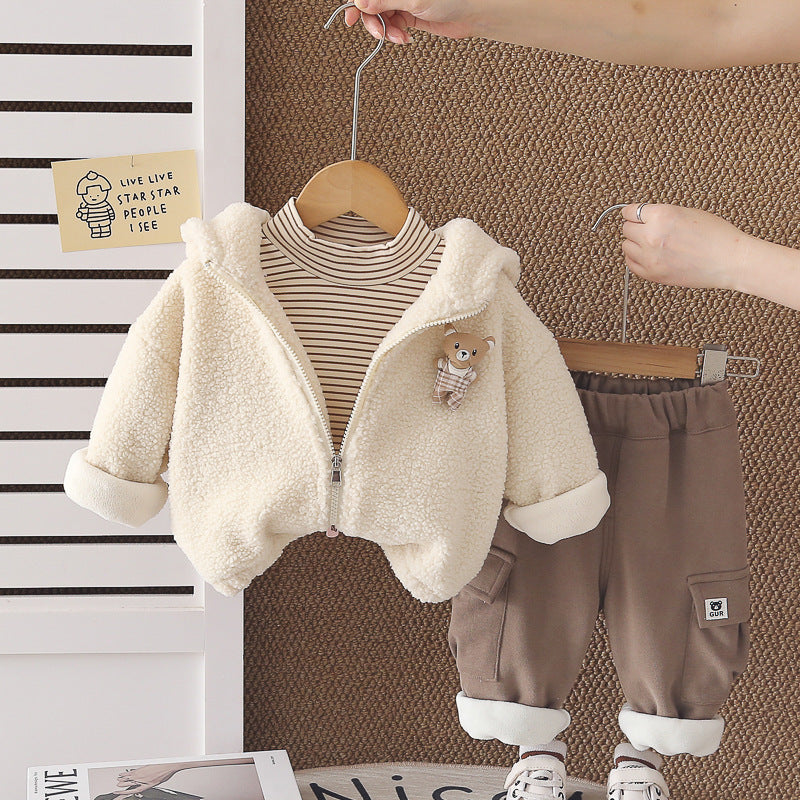 Cozy Sherpa Bear Jacket & Plush Lined Pants Set