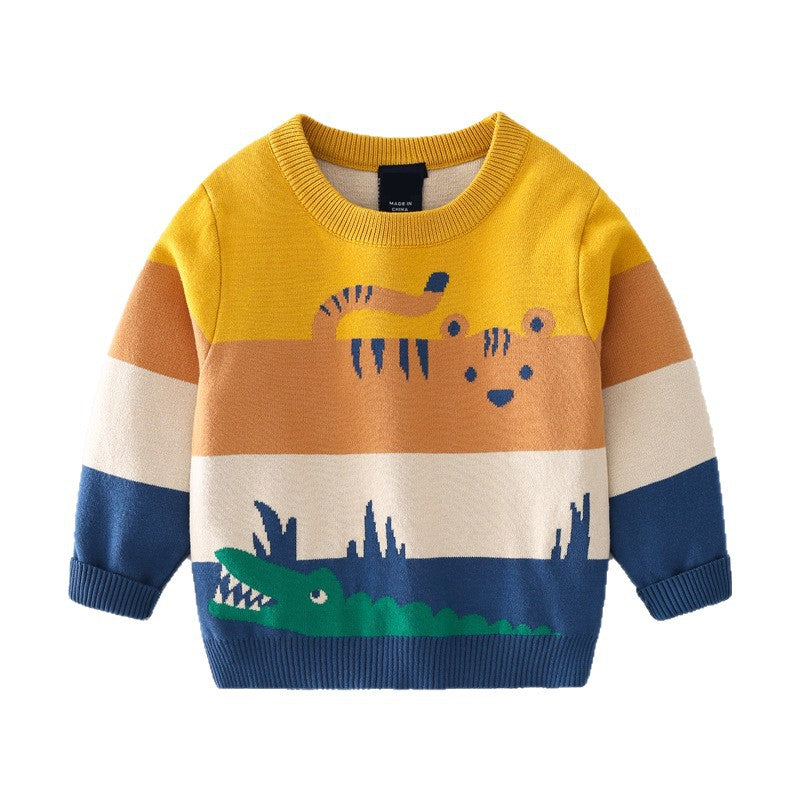 Boys Abstract Cartoon Jacquard Double Layer Sweater