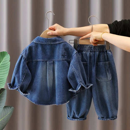Boy Denim Shirt & Elastic Waist Jeans Set