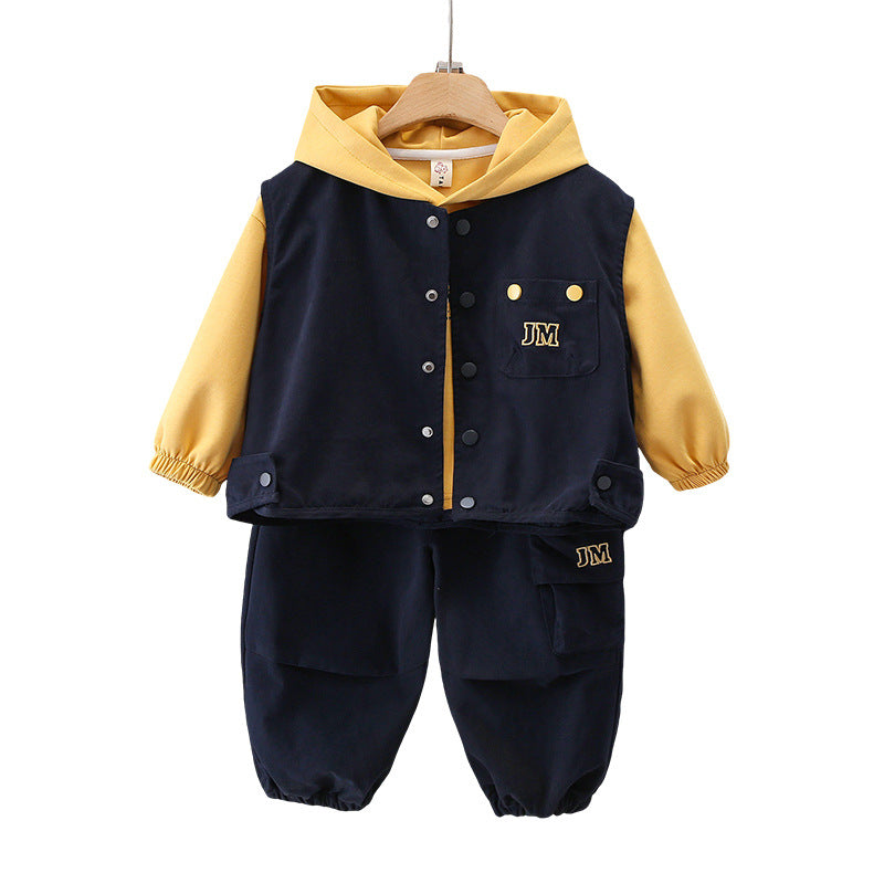 Boy Hoodie & Vest Cargo Pants Set