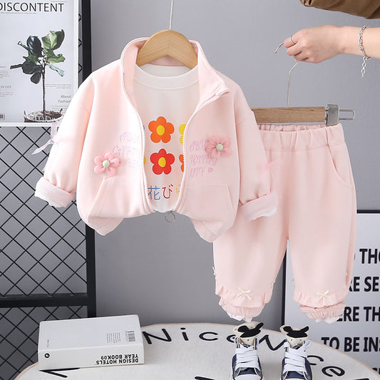 Girls Floral Zip-Up Jacket 3-Piece Set for Kids 0-4 Years