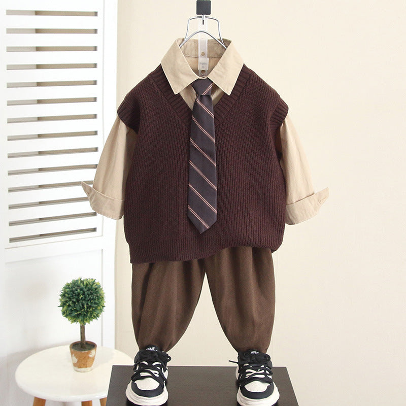 Boy Smart Casual Shirt, Vest, Tie & Pants Set