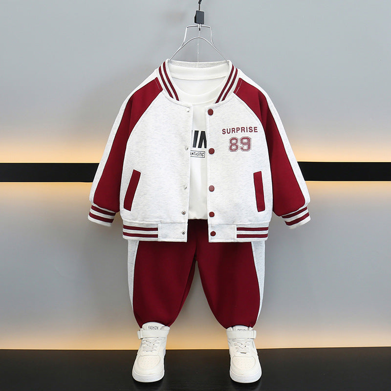 Boy Colorblock Varsity Jacket Outfit Set