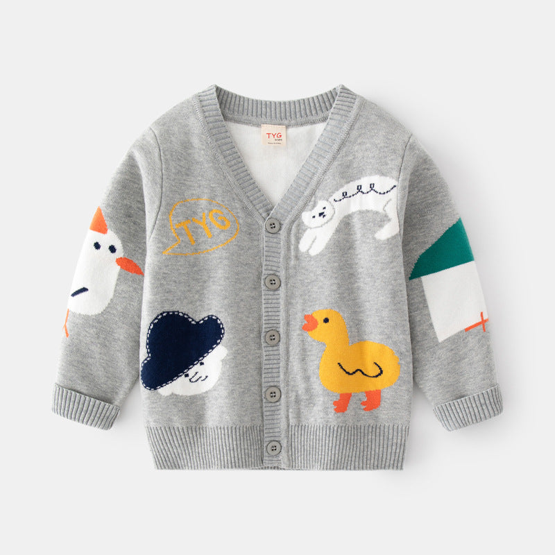 Boy & Girl Playful Animal Button Cardigan