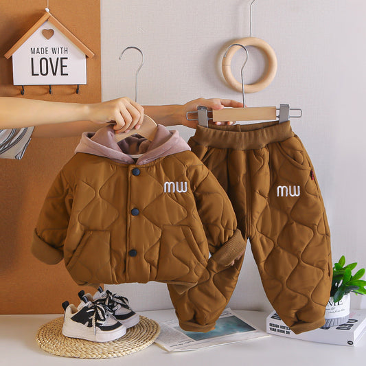 Boy Quilted Hooded Puffer Jacket & Pants 2-Piece Set