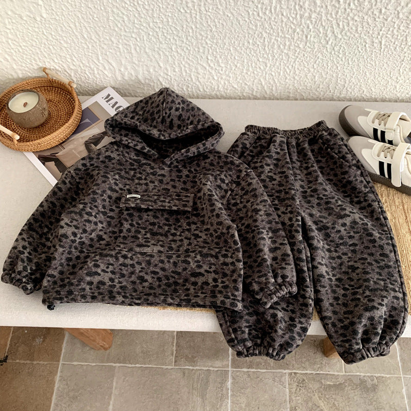 Boy & Girl Leopard Print Hoodie & Jogger Pants 2-Piece Set