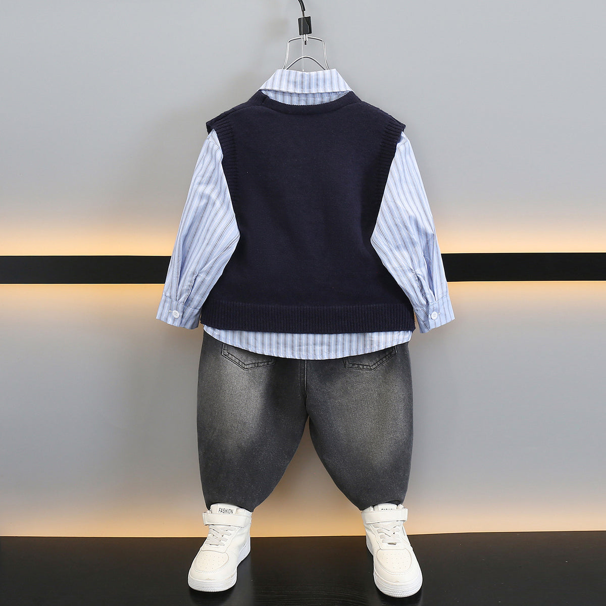 Boys' 3-Piece Knit Vest and Shirt Set - Preppy Style Fall Outfit