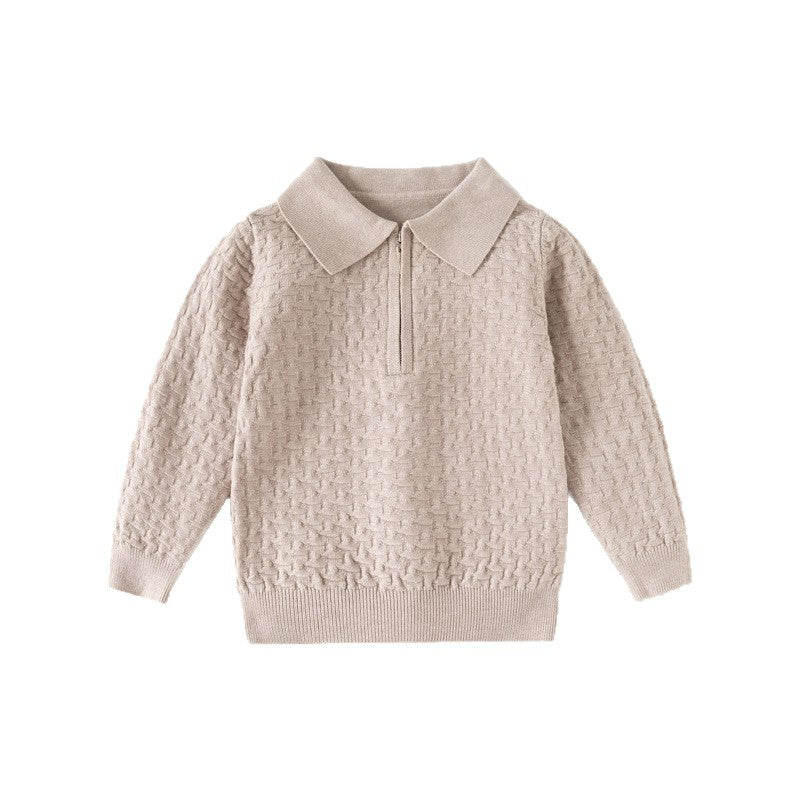 Boy Textured Knit Long Sleeve Polo Sweater