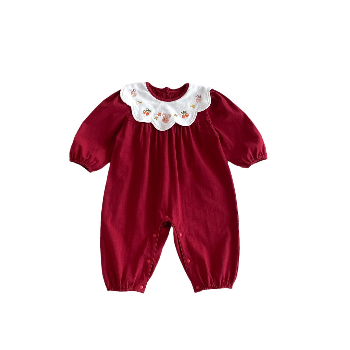 Girl Vintage Style Embroidered Collar Long Sleeve Romper