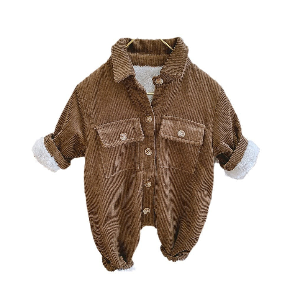 Boy & Girl Autumn Corduroy Fleece Lined Jumpsuit Romper