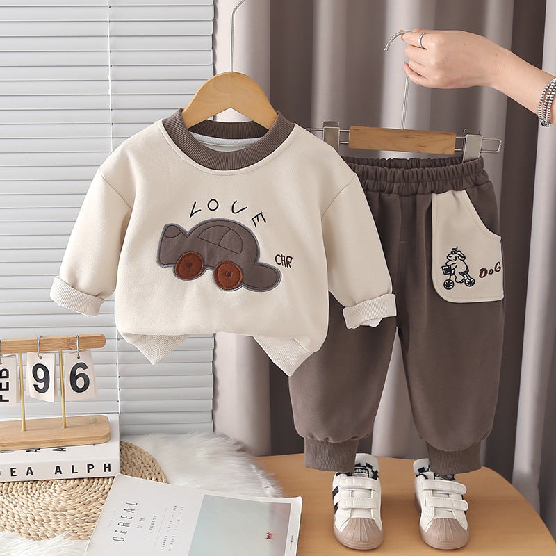 Boys 3D Car Letter Print Sweatshirt and Pants Set 0-4 Years