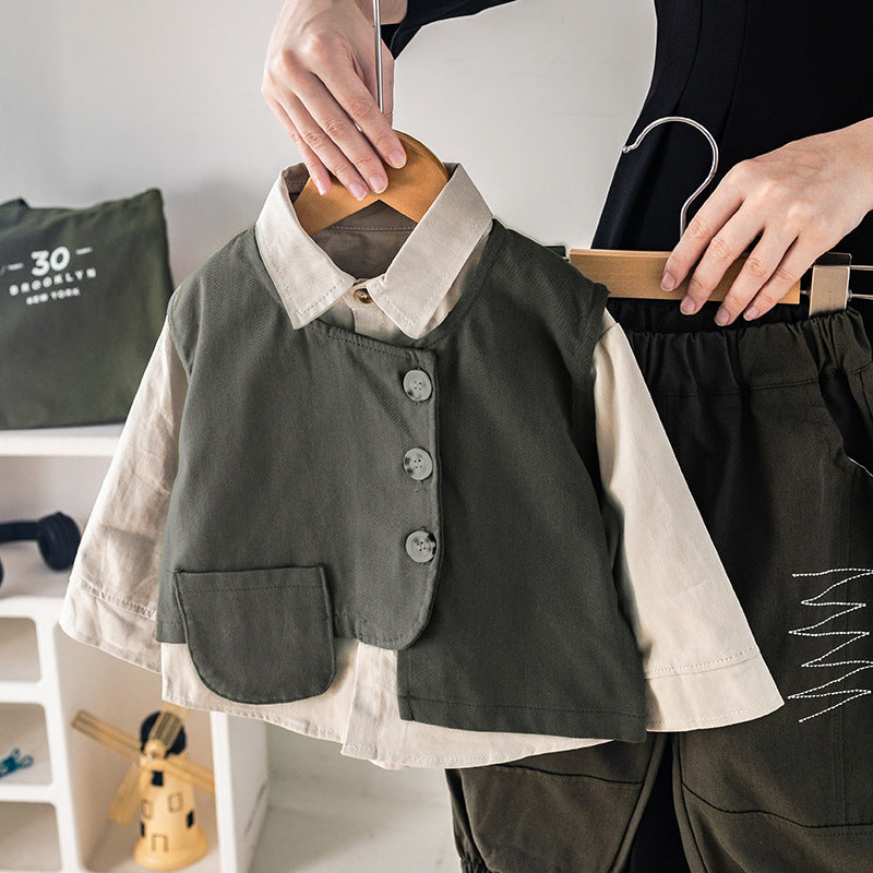 Boy Casual Shirt, Vest & Pants Set