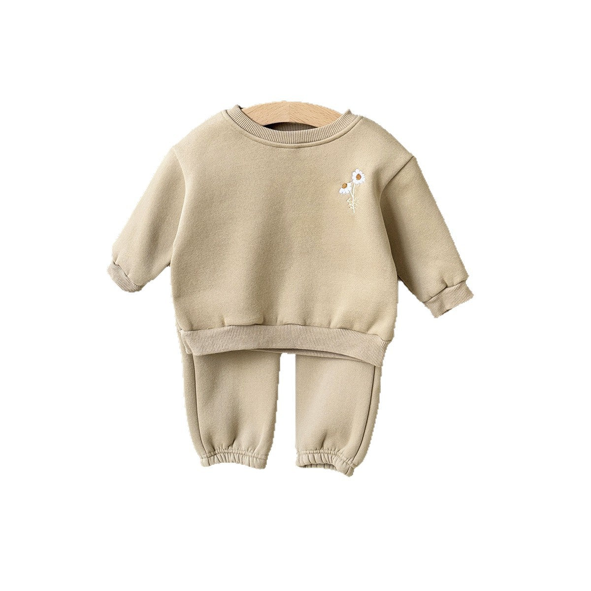 Sweatshirt casual suit with chrysanthemum embroidery two-piece set