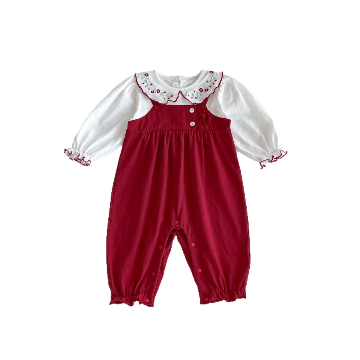 Girl Embroidered Collar Long Sleeve Romper