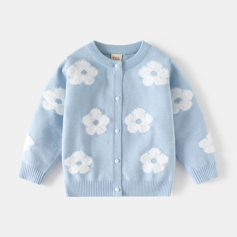 Girl Blue Floral Button Cardigan Sweater