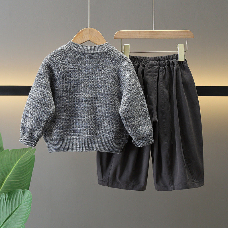 Boy Cozy Knit Cardigan T-Shirt & Shorts 3-Piece Set