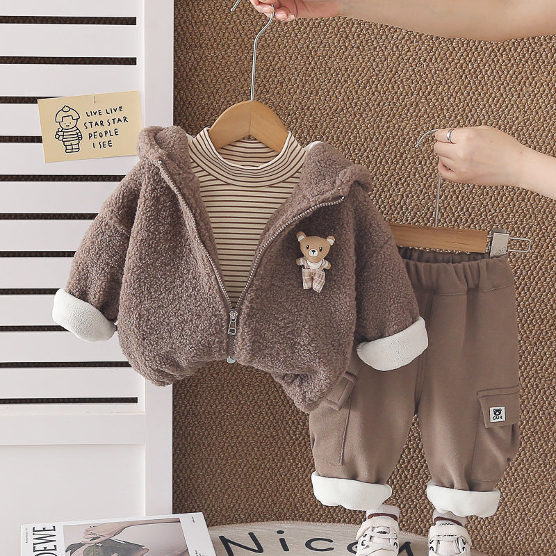 Cozy Sherpa Bear Jacket & Plush Lined Pants Set