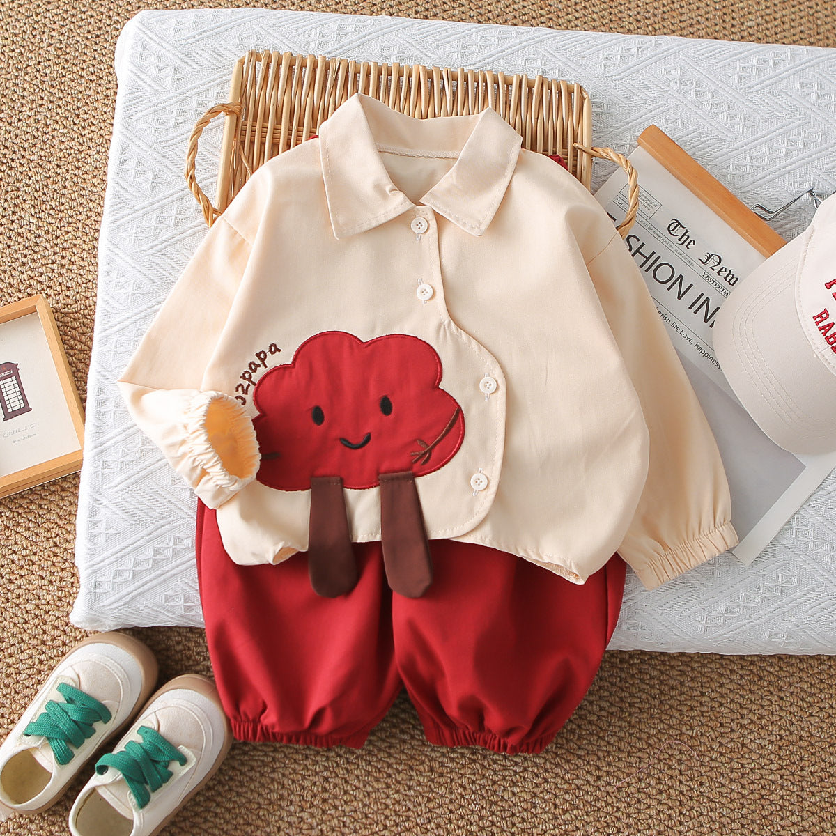 Girl Cartoon Tree Print Shirt & Pants Set