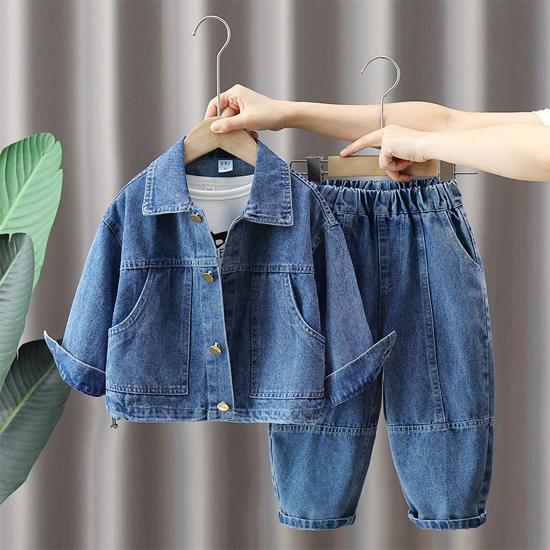 Boys Autumn Denim Two-Piece Set Casual Streetwear Outfit