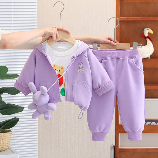 Girls Rabbit Print Zipper Hoodie 3-Piece Set 0-4 Years