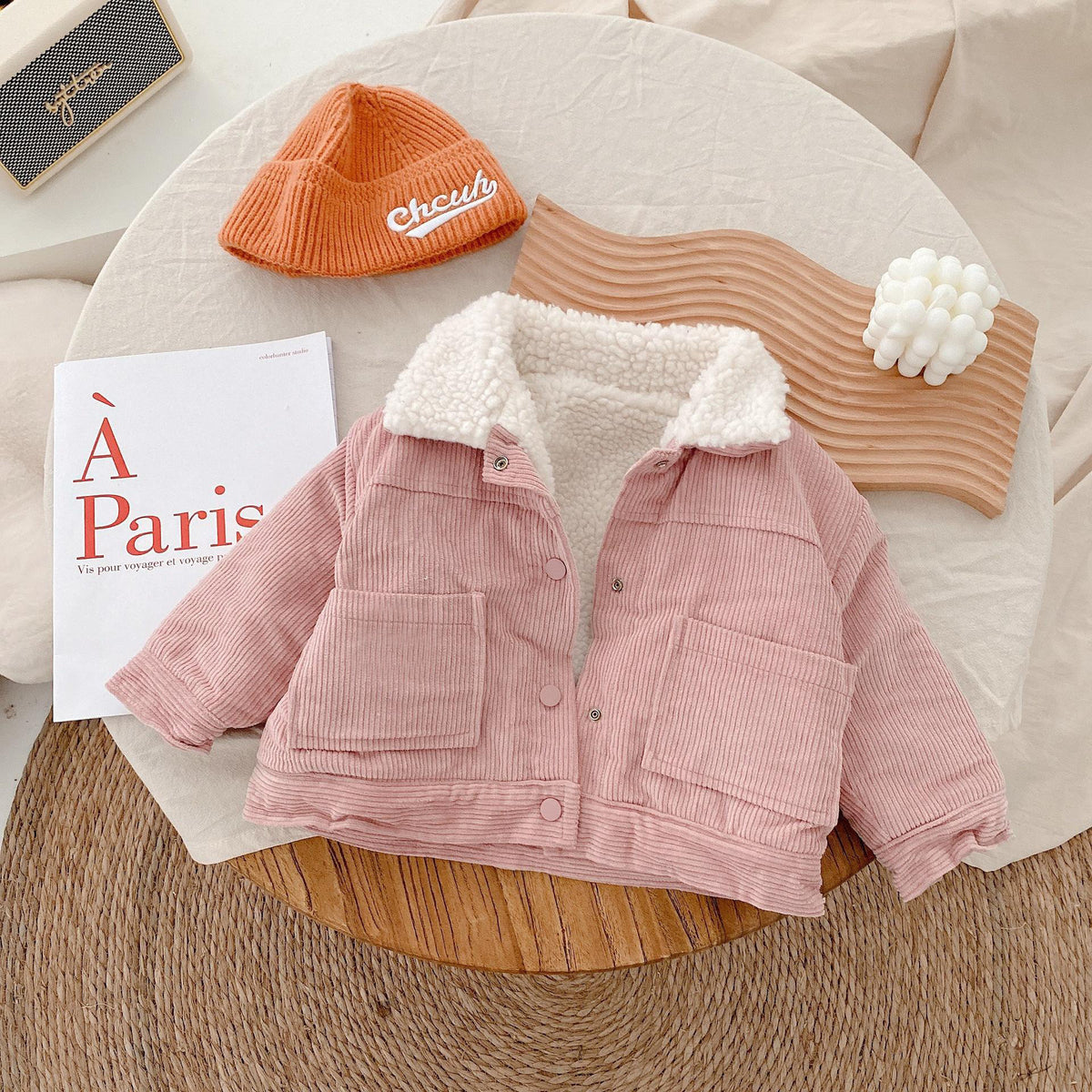 Warm lamb wool medium long style double-sided jacket