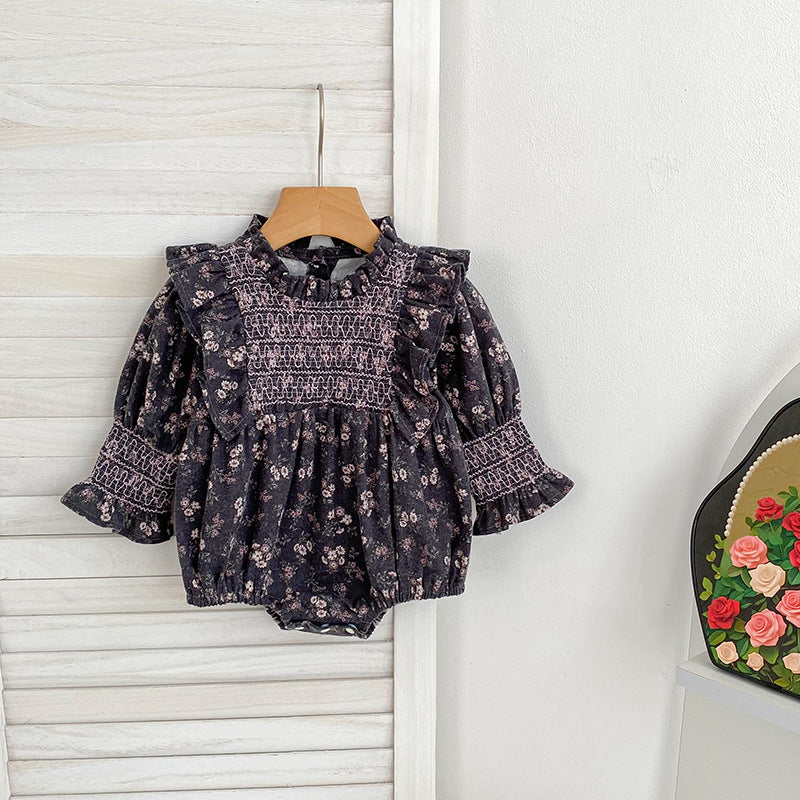 Baby Girl Floral Long Sleeve Smocked Spring Autumn Dress