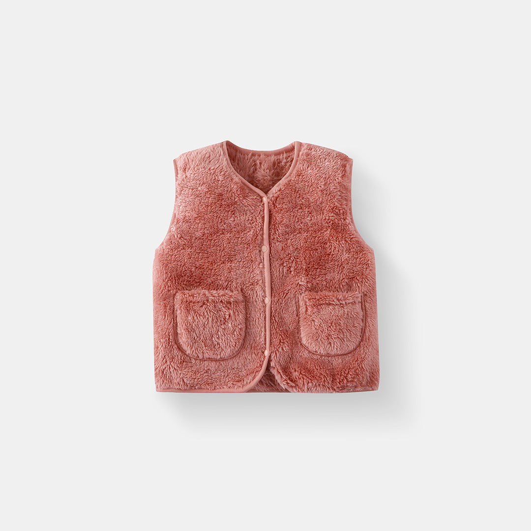 Children's Fleece Warm Vest, Solid Color Autumn/Winter School Uniform Inner Layer Vest for Toddlers, Versatile Outerwear for Babies