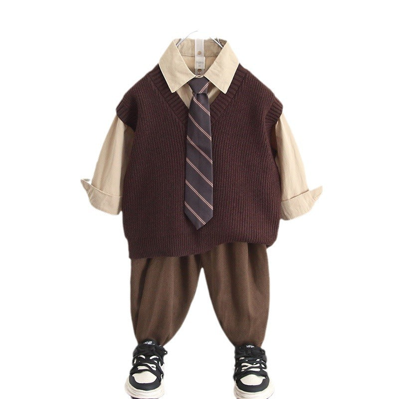 Boy Smart Casual Shirt, Vest, Tie & Pants Set
