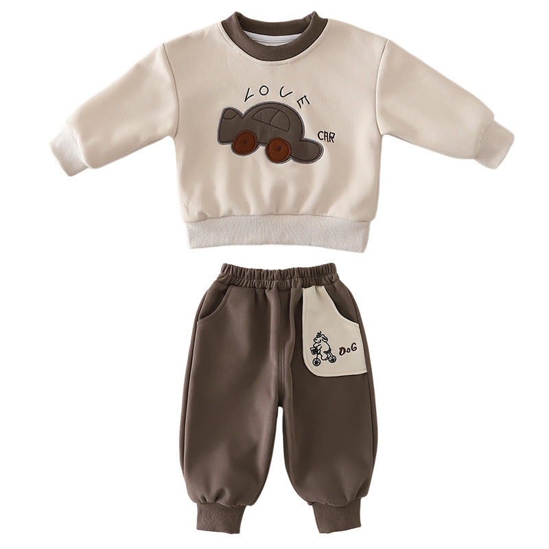 Boys 3D Car Letter Print Sweatshirt and Pants Set 0-4 Years