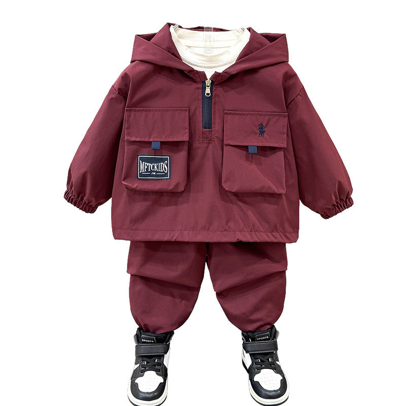 Boy Hooded Pocket Jacket & Pants Set