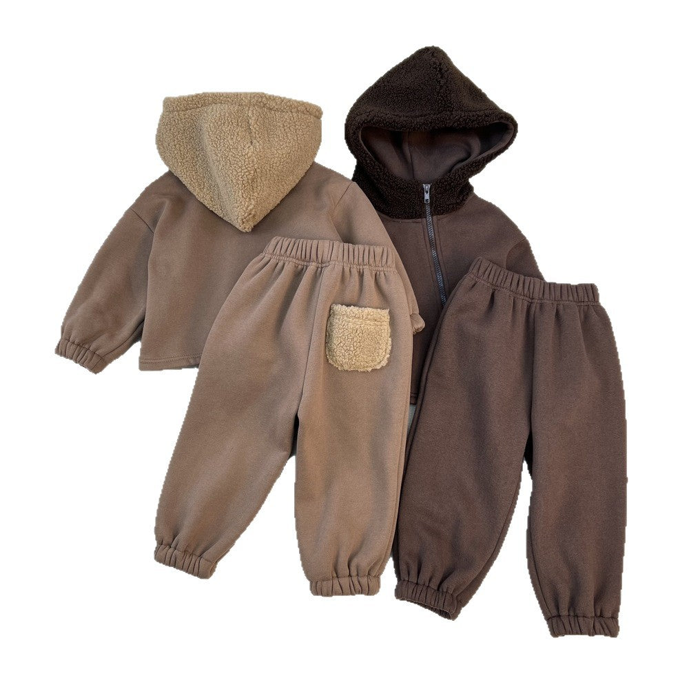 Boy & Girl Fleece Hooded Cozy Jacket & Pants Set