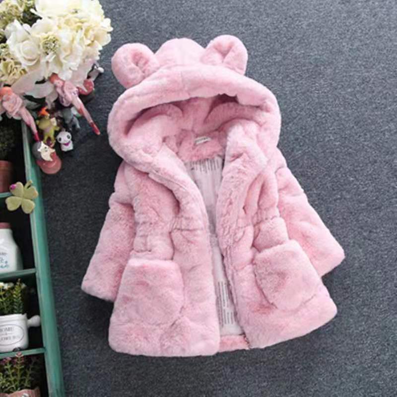 Girls Thick Faux Fur Padded Coat Winter Warm Kids Outerwear Jacket