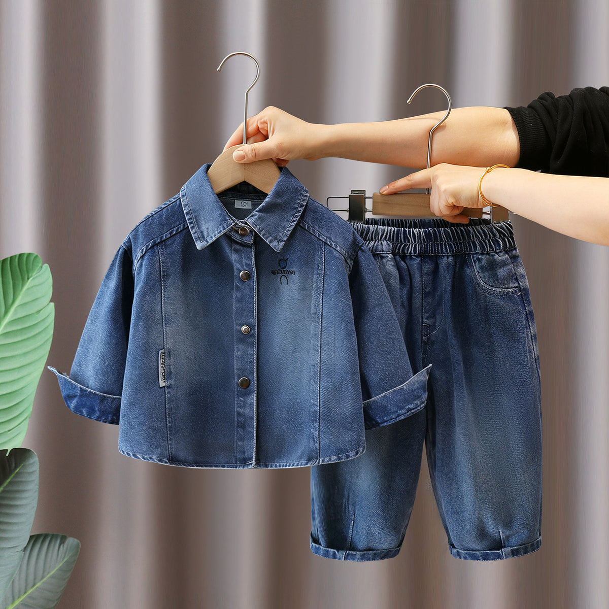 Boy Denim Shirt & Elastic Waist Jeans Set