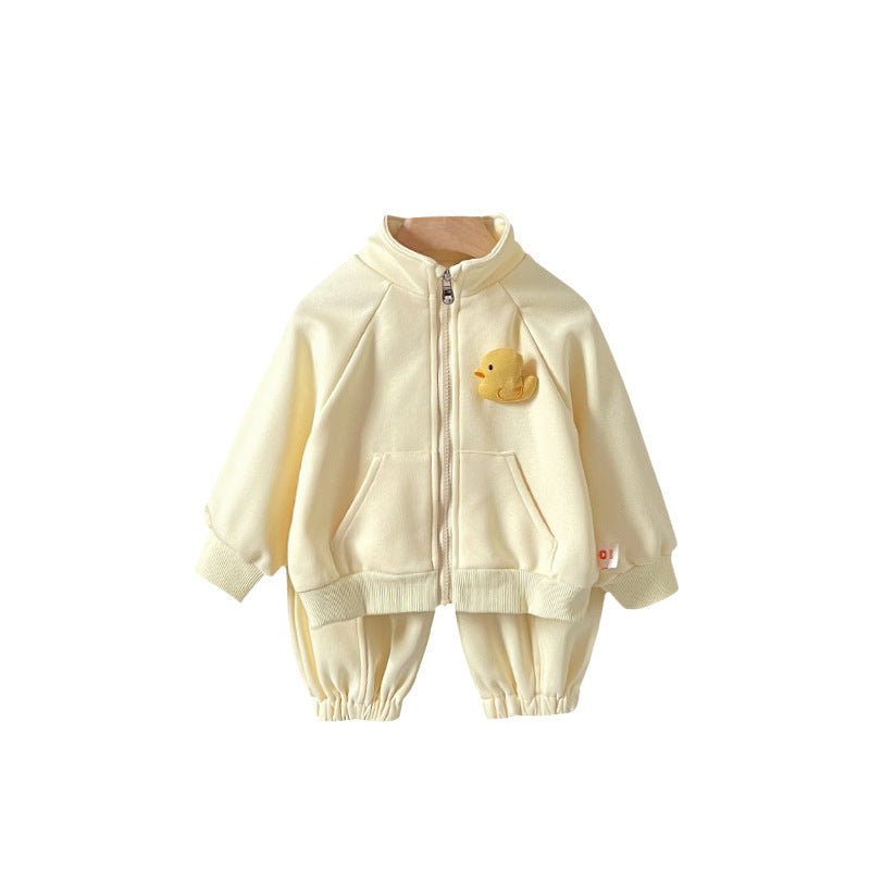 Kids Casual Cartoon Print Zipper Two-Piece Set