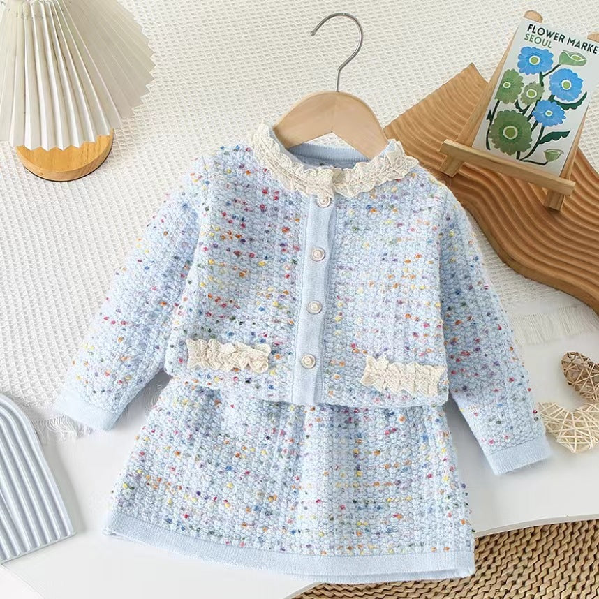 Girl Tweed Cardigan & Skirt 2-Piece Set
