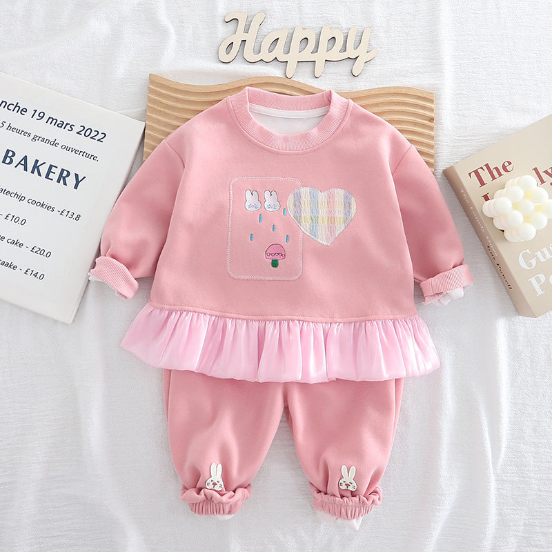 Girl Ruffle Hem Bunny Patch Top & Pants Set