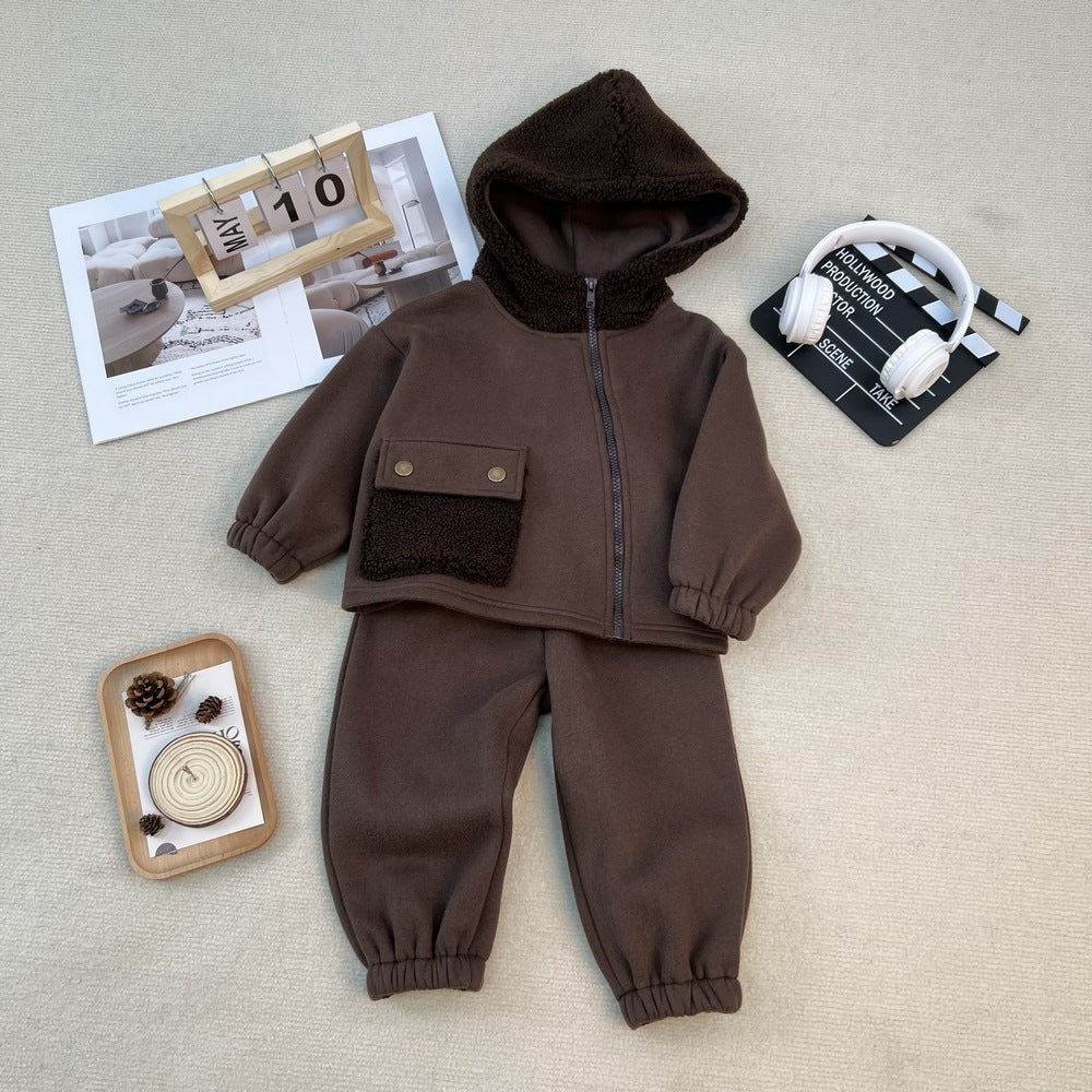 Boy & Girl Fleece Hooded Cozy Jacket & Pants Set