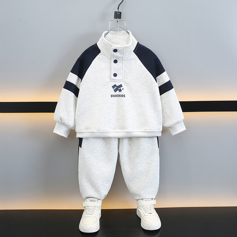 Boy Colorblock High Neck Pullover & Pants 2-Piece Set