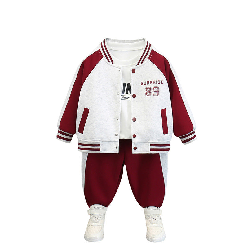Boy Colorblock Varsity Jacket Outfit Set
