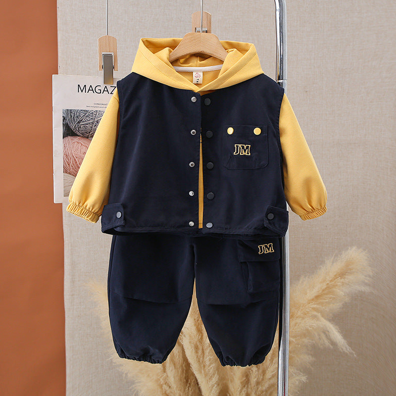 Boy Hoodie & Vest Cargo Pants Set