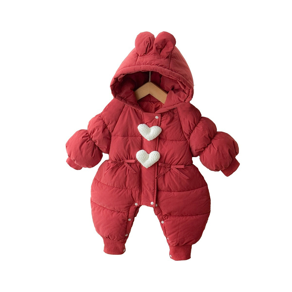 Girl Red Heart Hoodie Winter Puffer Jumpsuit Romper